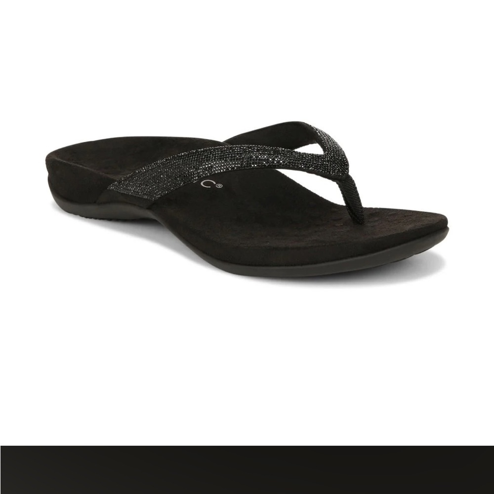 Vionic Dillon Shine Toe Post Sandal, Black Rhinestone